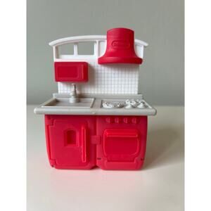 Little Tikes Dollhouse Kitchen Unit Red White Stove Microwave Sink Oven